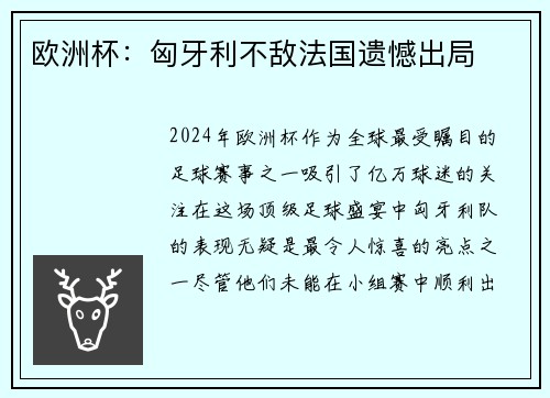 欧洲杯：匈牙利不敌法国遗憾出局